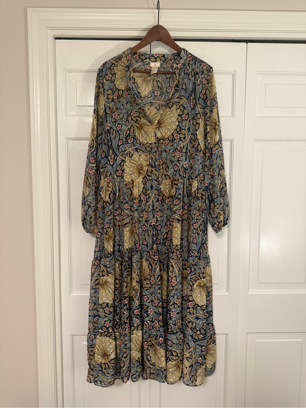 H&M Blue Floral Maxi Dress with Olive Leaf Print